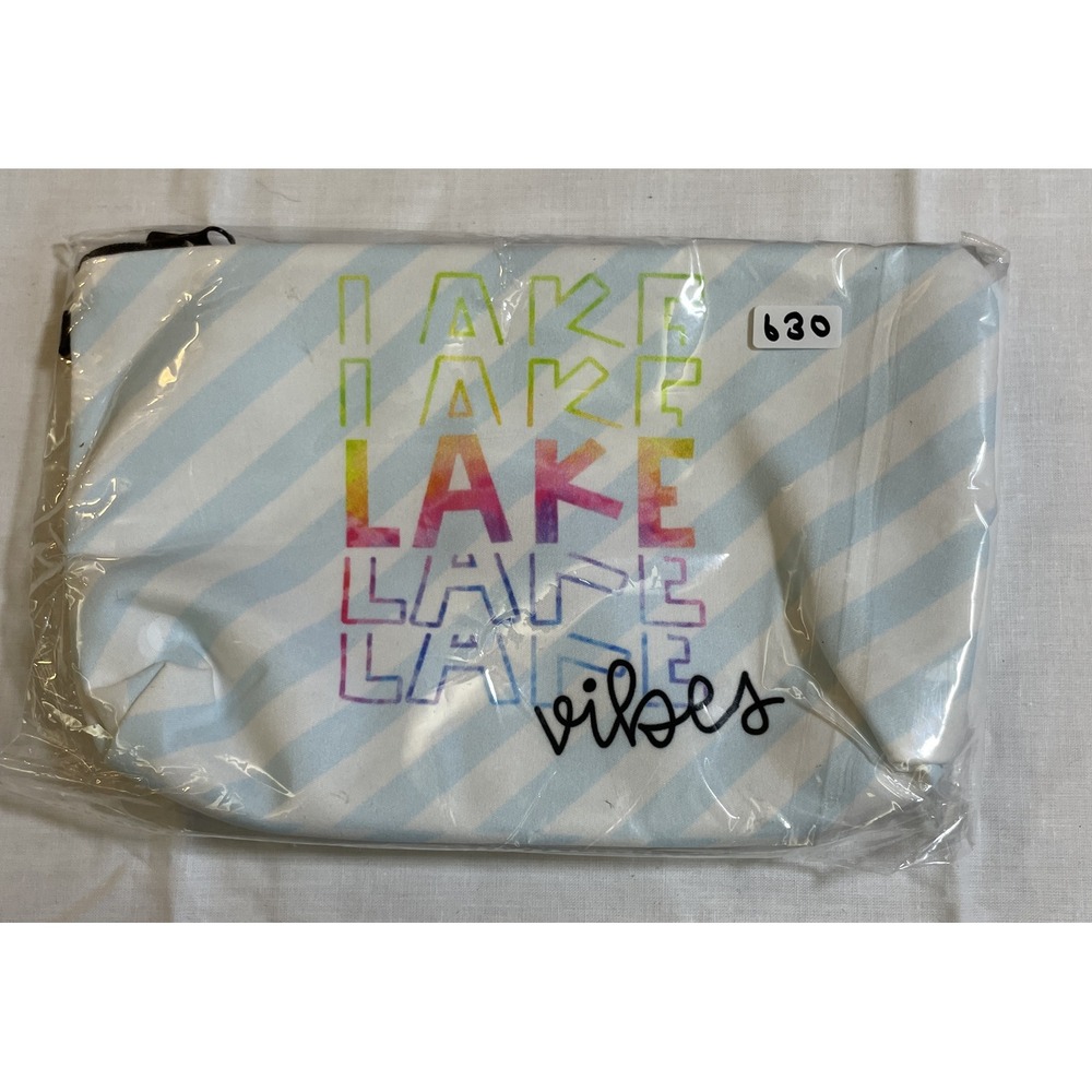 The Pouch Cosmetic Bag Blue NWT Lake Vibes Striped Travel Case